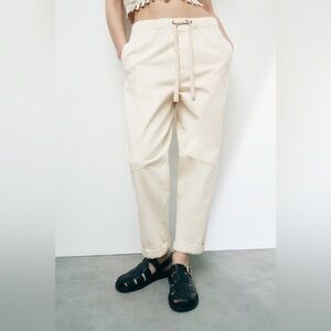 ZARA The Carpenter Pants Cream Elastic Waistband